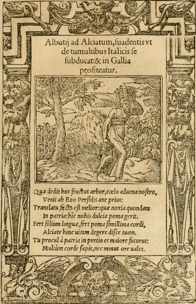 An illustration from Emblemata d'A. Alciati : denuo ab ipso autore recognita ac, quae desiderabantur, imaginibus locupletata : accesserunt noua aliquot ab autore emblemata, suis quoque eiconibus insignita, 1550, leaf 158