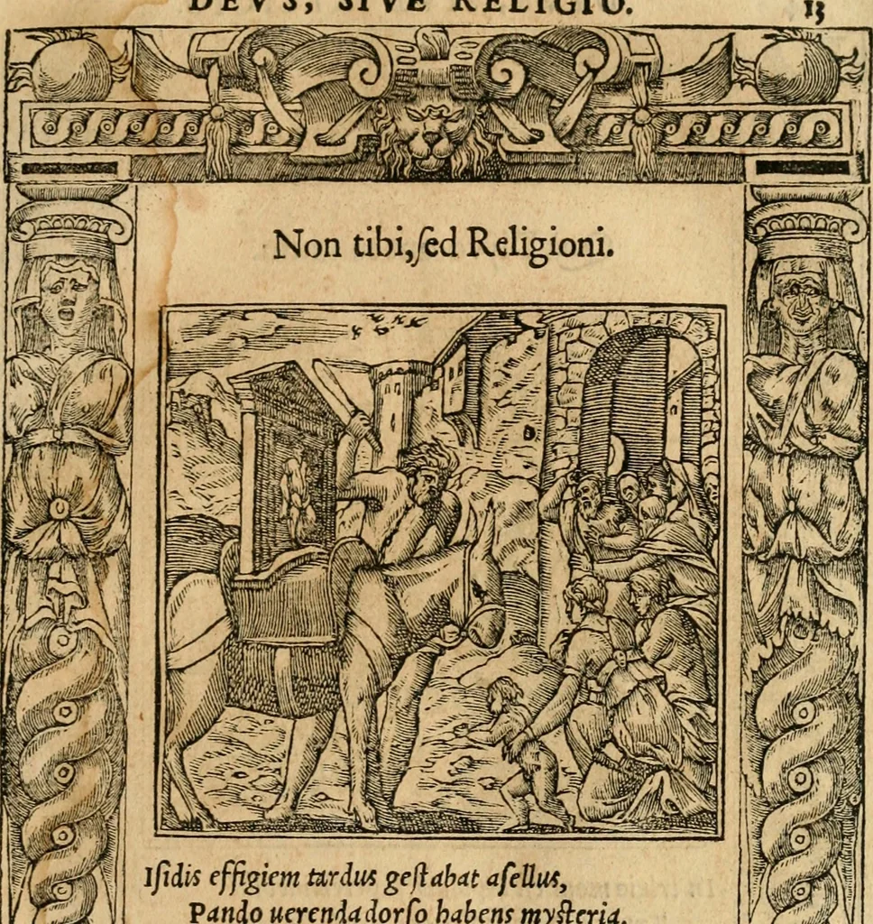 An illustration from Emblemata d'A. Alciati : denuo ab ipso autore recognita ac, quae desiderabantur, imaginibus locupletata : accesserunt noua aliquot ab autore emblemata, suis quoque eiconibus insignita, 1550, leaf 16