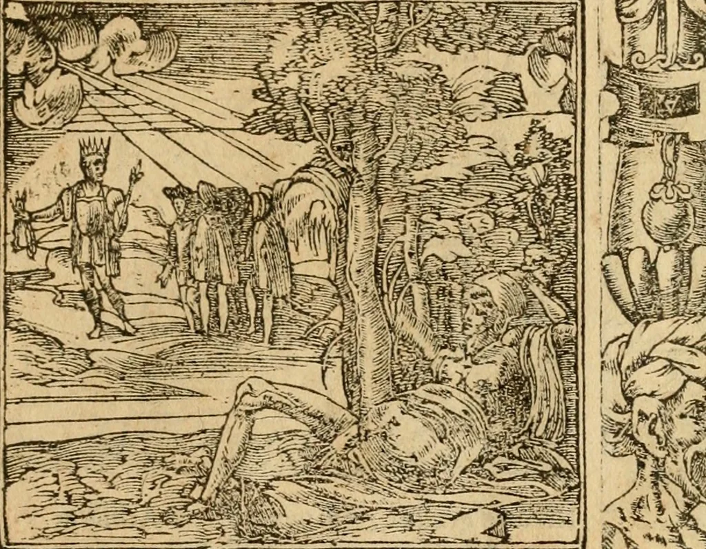 An illustration from Emblemata d'A. Alciati : denuo ab ipso autore recognita ac, quae desiderabantur, imaginibus locupletata : accesserunt noua aliquot ab autore emblemata, suis quoque eiconibus insignita, 1550, leaf 162