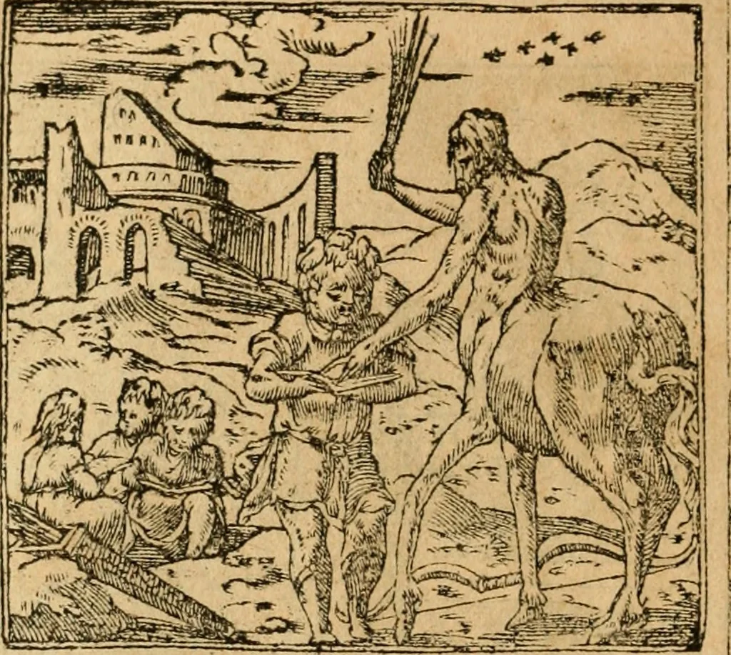 An illustration from Emblemata d'A. Alciati : denuo ab ipso autore recognita ac, quae desiderabantur, imaginibus locupletata : accesserunt noua aliquot ab autore emblemata, suis quoque eiconibus insignita, 1550, leaf 163