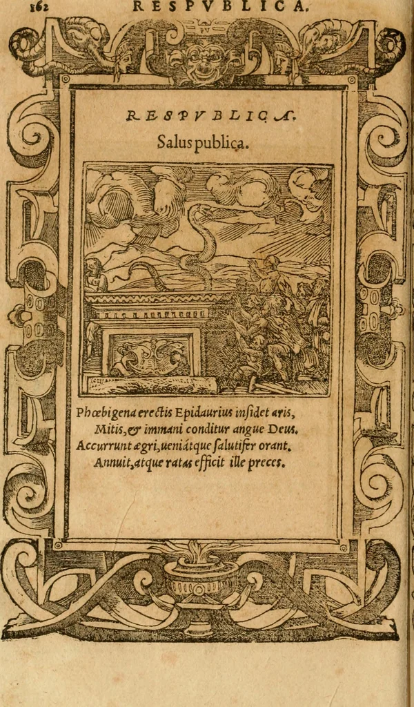 An illustration from Emblemata d'A. Alciati : denuo ab ipso autore recognita ac, quae desiderabantur, imaginibus locupletata : accesserunt noua aliquot ab autore emblemata, suis quoque eiconibus insignita, 1550, leaf 165