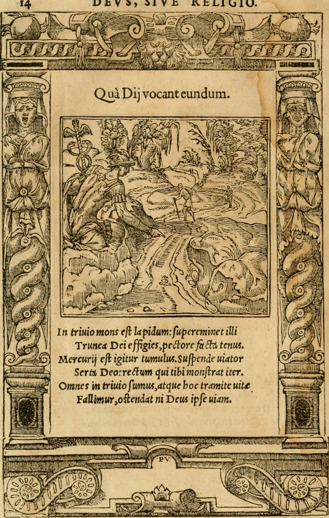 An illustration from Emblemata d'A. Alciati : denuo ab ipso autore recognita ac, quae desiderabantur, imaginibus locupletata : accesserunt noua aliquot ab autore emblemata, suis quoque eiconibus insignita, 1550, leaf 17
