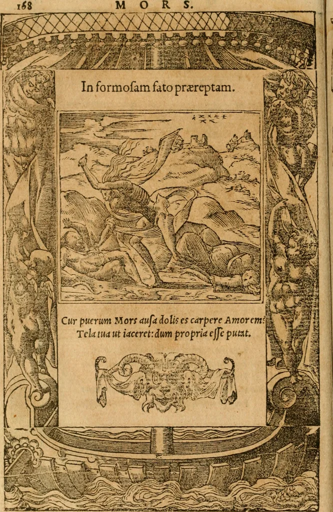 An illustration from Emblemata d'A. Alciati : denuo ab ipso autore recognita ac, quae desiderabantur, imaginibus locupletata : accesserunt noua aliquot ab autore emblemata, suis quoque eiconibus insignita, 1550, leaf 171