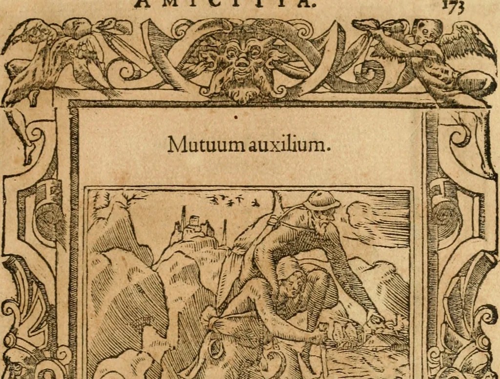 An illustration from Emblemata d'A. Alciati : denuo ab ipso autore recognita ac, quae desiderabantur, imaginibus locupletata : accesserunt noua aliquot ab autore emblemata, suis quoque eiconibus insignita, 1550, leaf 176