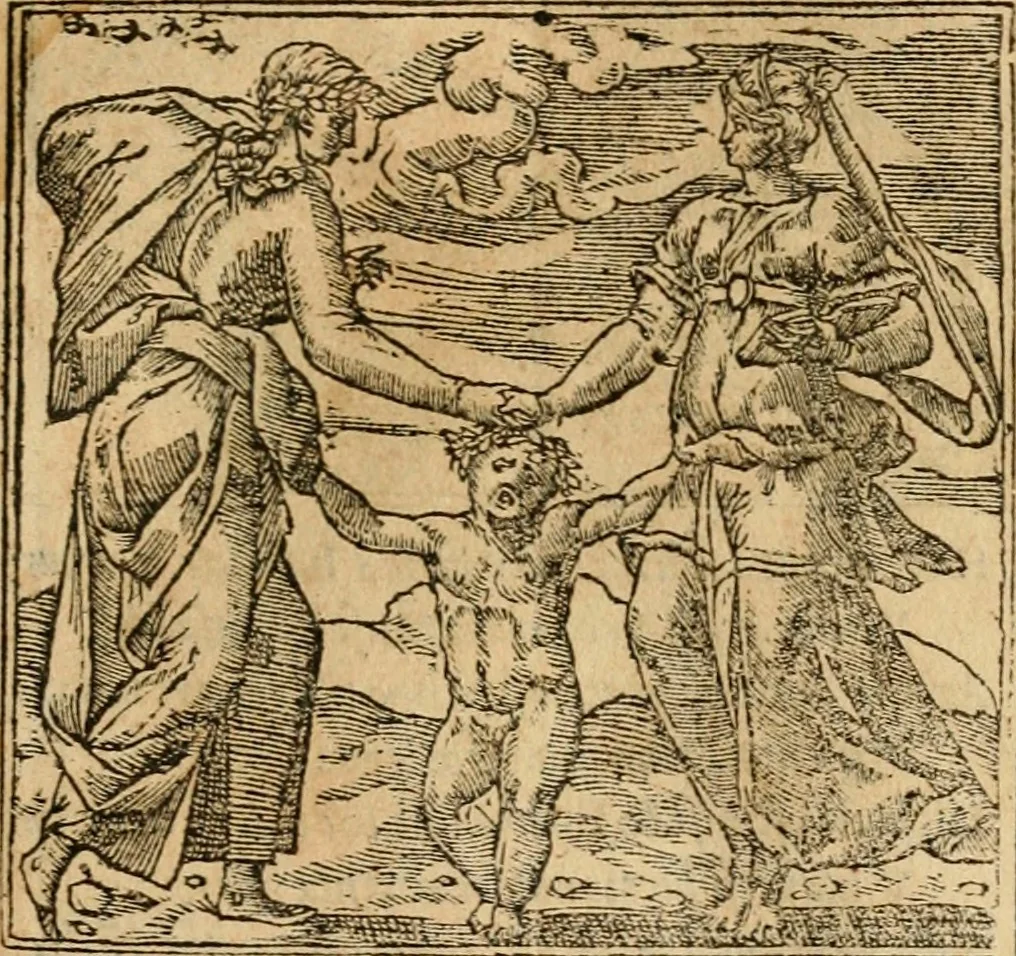 An illustration from Emblemata d'A. Alciati : denuo ab ipso autore recognita ac, quae desiderabantur, imaginibus locupletata : accesserunt noua aliquot ab autore emblemata, suis quoque eiconibus insignita, 1550, leaf 18