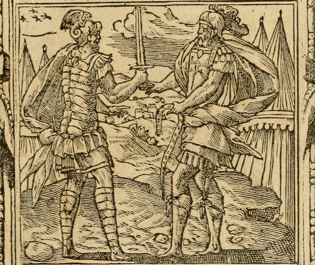 An illustration from Emblemata d'A. Alciati : denuo ab ipso autore recognita ac, quae desiderabantur, imaginibus locupletata : accesserunt noua aliquot ab autore emblemata, suis quoque eiconibus insignita, 1550, leaf 186