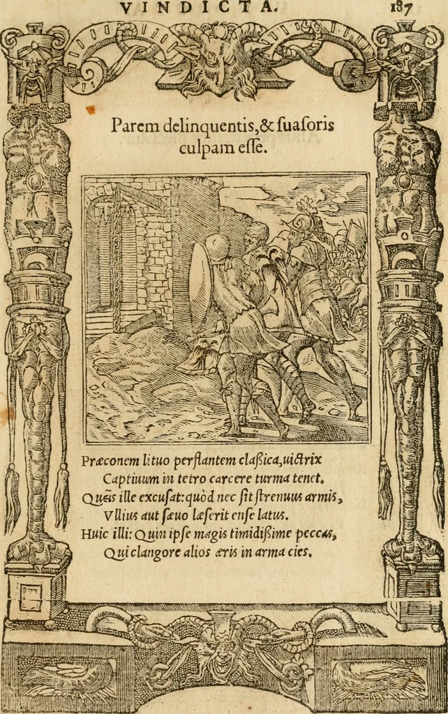 An illustration from Emblemata d'A. Alciati : denuo ab ipso autore recognita ac, quae desiderabantur, imaginibus locupletata : accesserunt noua aliquot ab autore emblemata, suis quoque eiconibus insignita, 1550, leaf 188