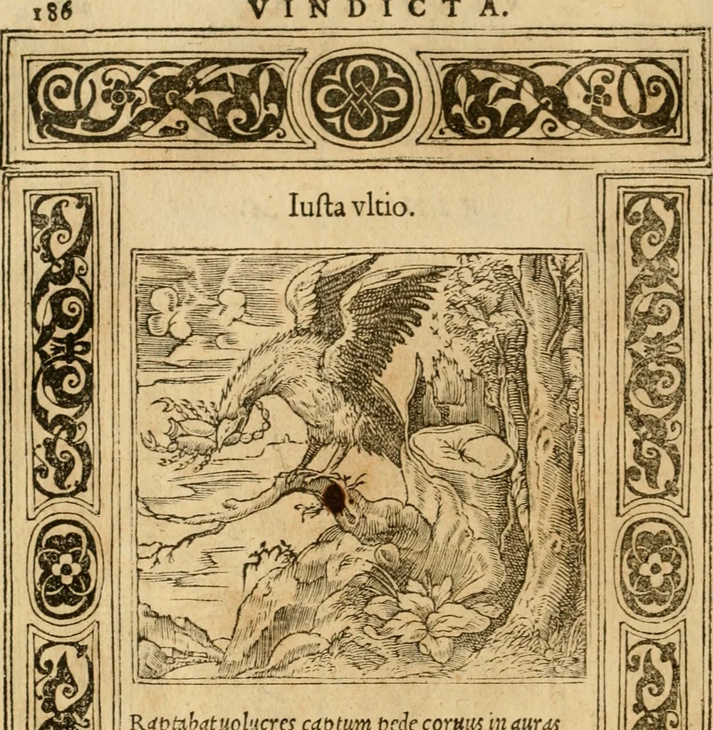 An illustration from Emblemata d'A. Alciati : denuo ab ipso autore recognita ac, quae desiderabantur, imaginibus locupletata : accesserunt noua aliquot ab autore emblemata, suis quoque eiconibus insignita, 1550, leaf 191
