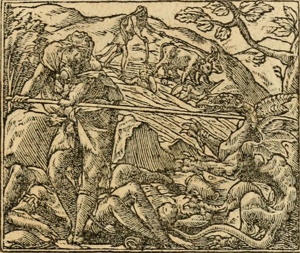 An illustration from Emblemata d'A. Alciati : denuo ab ipso autore recognita ac, quae desiderabantur, imaginibus locupletata : accesserunt noua aliquot ab autore emblemata, suis quoque eiconibus insignita, 1550, leaf 202