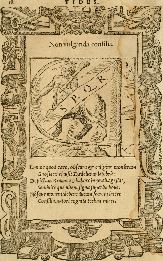 An illustration from Emblemata d'A. Alciati : denuo ab ipso autore recognita ac, quae desiderabantur, imaginibus locupletata : accesserunt noua aliquot ab autore emblemata, suis quoque eiconibus insignita, 1550, leaf 21