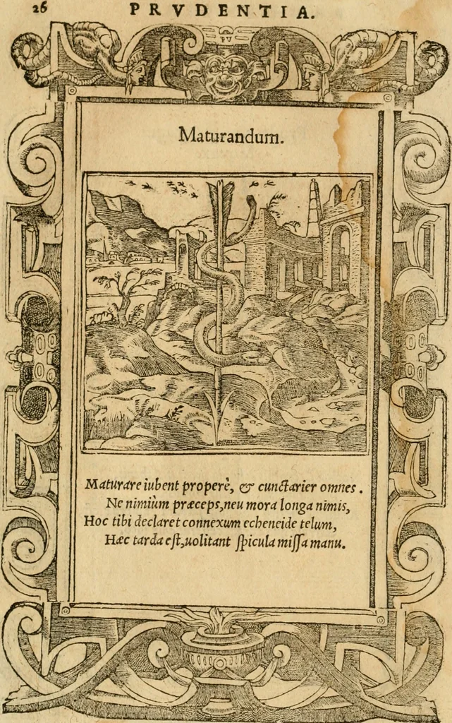 An illustration from Emblemata d'A. Alciati : denuo ab ipso autore recognita ac, quae desiderabantur, imaginibus locupletata : accesserunt noua aliquot ab autore emblemata, suis quoque eiconibus insignita, 1550, leaf 29