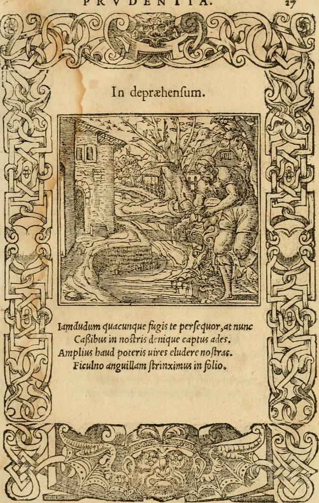 An illustration from Emblemata d'A. Alciati : denuo ab ipso autore recognita ac, quae desiderabantur, imaginibus locupletata : accesserunt noua aliquot ab autore emblemata, suis quoque eiconibus insignita, 1550, leaf 30