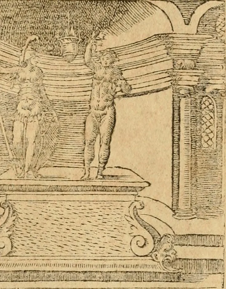An illustration from Emblemata d'A. Alciati : denuo ab ipso autore recognita ac, quae desiderabantur, imaginibus locupletata : accesserunt noua aliquot ab autore emblemata, suis quoque eiconibus insignita, 1550, leaf 32