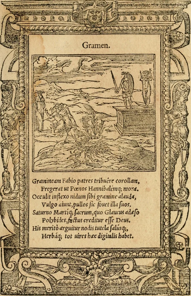 An illustration from Emblemata d'A. Alciati : denuo ab ipso autore recognita ac, quae desiderabantur, imaginibus locupletata : accesserunt noua aliquot ab autore emblemata, suis quoque eiconibus insignita, 1550, leaf 36