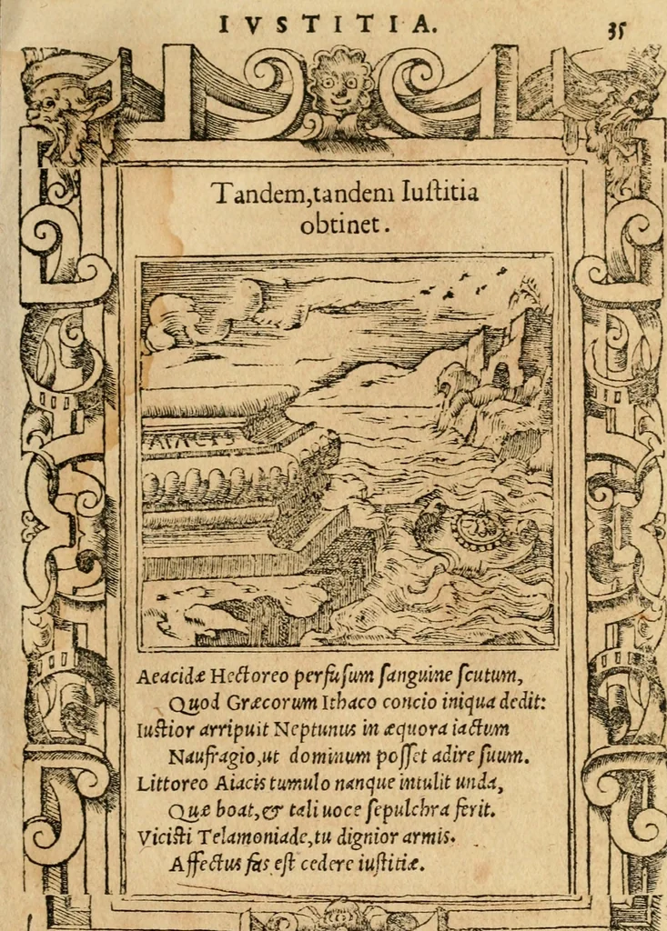 An illustration from Emblemata d'A. Alciati : denuo ab ipso autore recognita ac, quae desiderabantur, imaginibus locupletata : accesserunt noua aliquot ab autore emblemata, suis quoque eiconibus insignita, 1550, leaf 38