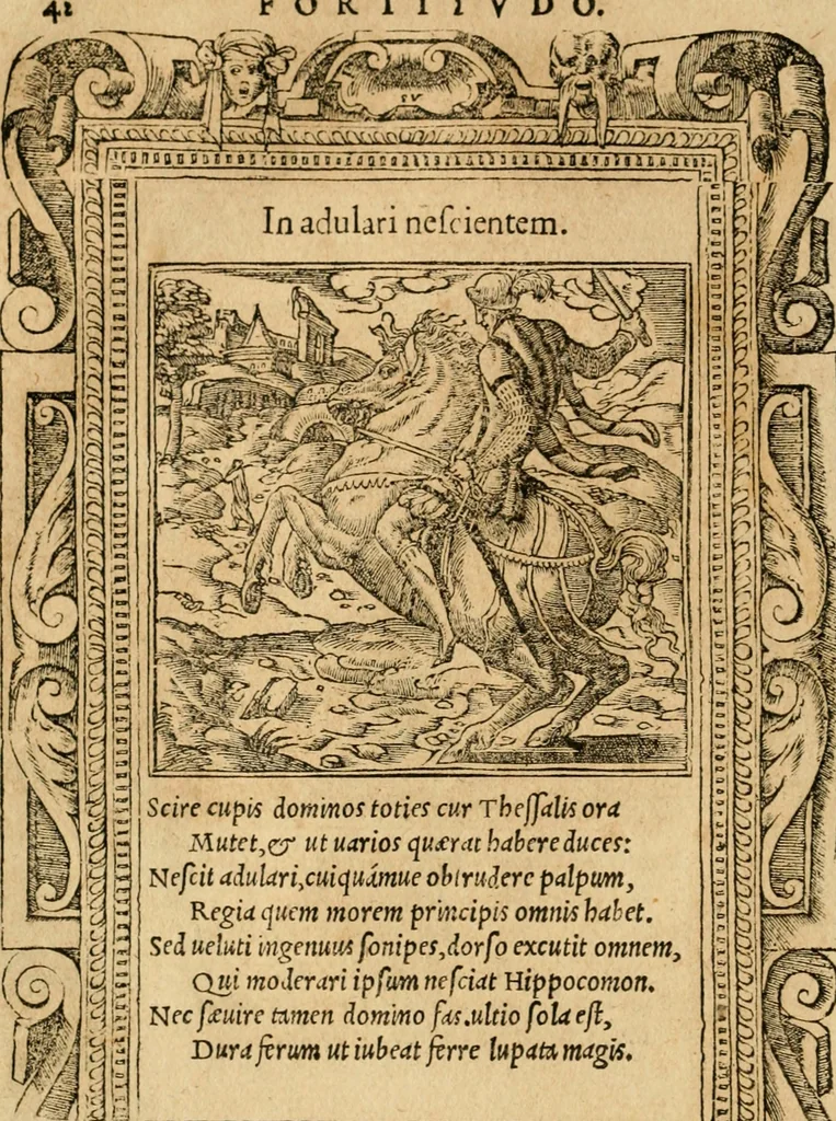 An illustration from Emblemata d'A. Alciati : denuo ab ipso autore recognita ac, quae desiderabantur, imaginibus locupletata : accesserunt noua aliquot ab autore emblemata, suis quoque eiconibus insignita, 1550, leaf 45