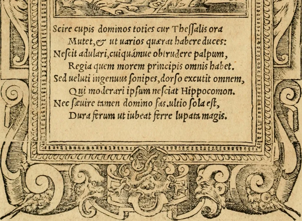 An illustration from Emblemata d'A. Alciati : denuo ab ipso autore recognita ac, quae desiderabantur, imaginibus locupletata : accesserunt noua aliquot ab autore emblemata, suis quoque eiconibus insignita, 1550, leaf 45
