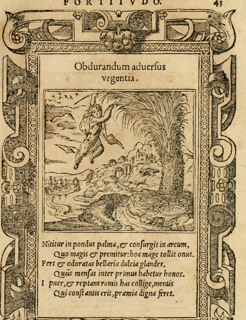 An illustration from Emblemata d'A. Alciati : denuo ab ipso autore recognita ac, quae desiderabantur, imaginibus locupletata : accesserunt noua aliquot ab autore emblemata, suis quoque eiconibus insignita, 1550, leaf 46