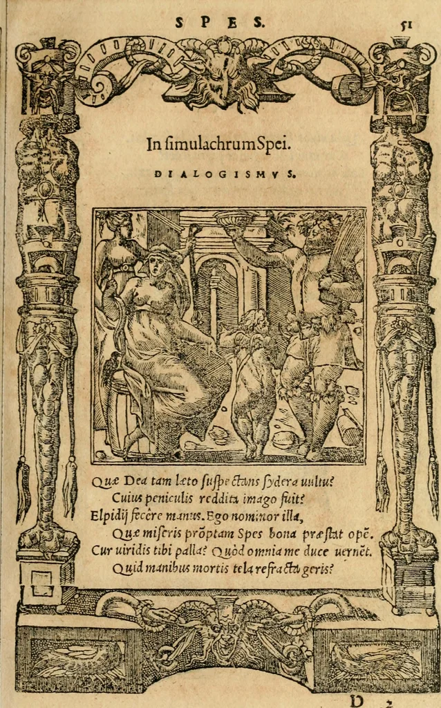 An illustration from Emblemata d'A. Alciati : denuo ab ipso autore recognita ac, quae desiderabantur, imaginibus locupletata : accesserunt noua aliquot ab autore emblemata, suis quoque eiconibus insignita, 1550, leaf 54