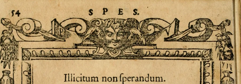 An illustration from Emblemata d'A. Alciati : denuo ab ipso autore recognita ac, quae desiderabantur, imaginibus locupletata : accesserunt noua aliquot ab autore emblemata, suis quoque eiconibus insignita, 1550, leaf 57