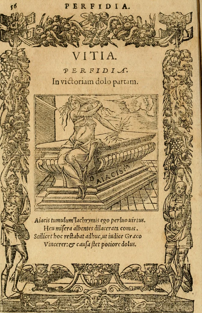 An illustration from Emblemata d'A. Alciati : denuo ab ipso autore recognita ac, quae desiderabantur, imaginibus locupletata : accesserunt noua aliquot ab autore emblemata, suis quoque eiconibus insignita, 1550, leaf 59