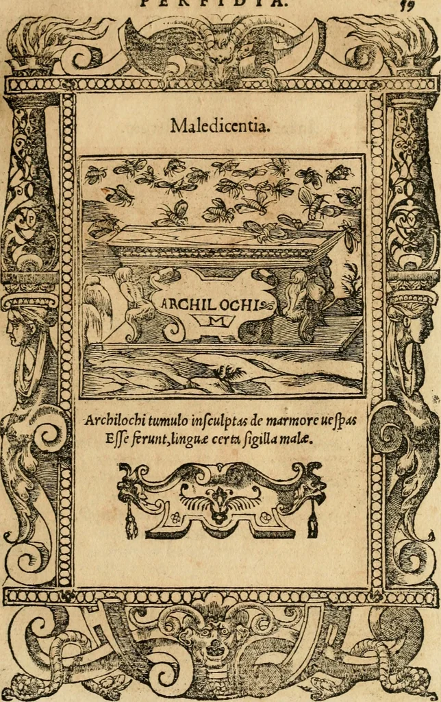 An illustration from Emblemata d'A. Alciati : denuo ab ipso autore recognita ac, quae desiderabantur, imaginibus locupletata : accesserunt noua aliquot ab autore emblemata, suis quoque eiconibus insignita, 1550, leaf 62