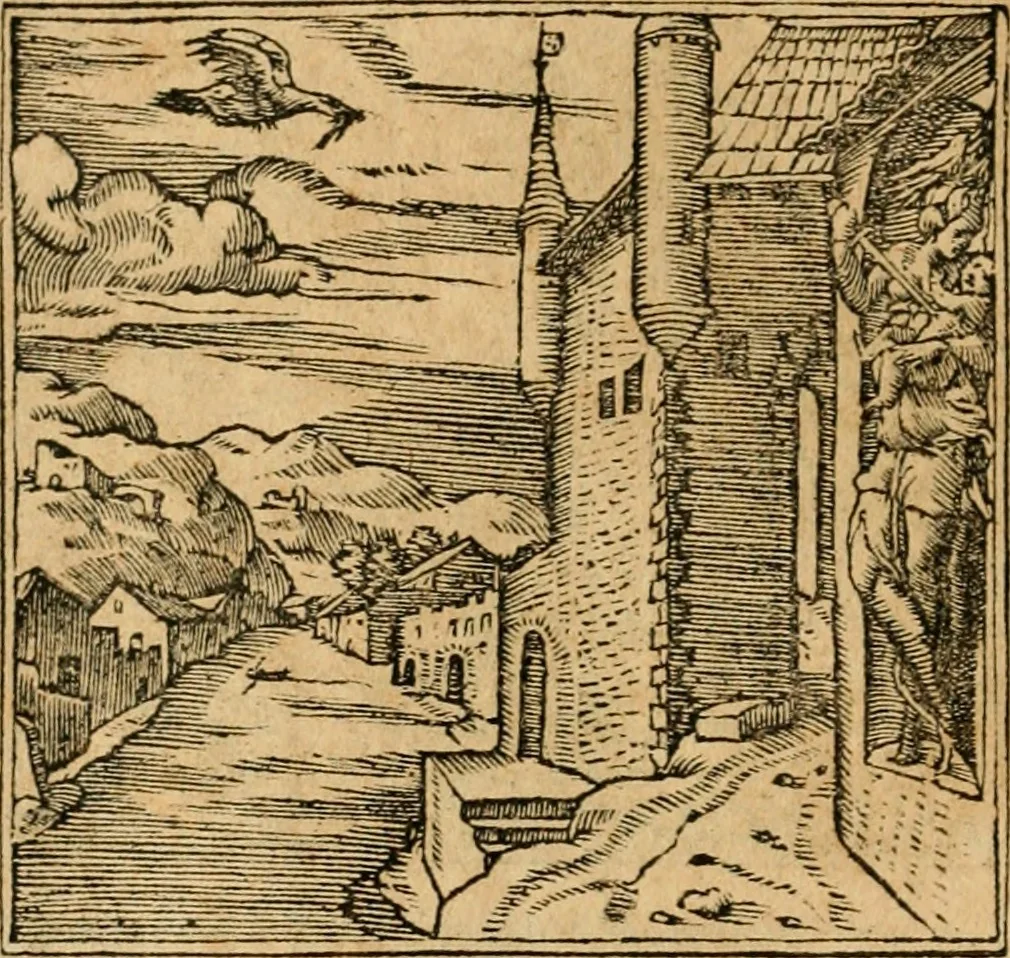 An illustration from Emblemata d'A. Alciati : denuo ab ipso autore recognita ac, quae desiderabantur, imaginibus locupletata : accesserunt noua aliquot ab autore emblemata, suis quoque eiconibus insignita, 1550, leaf 65