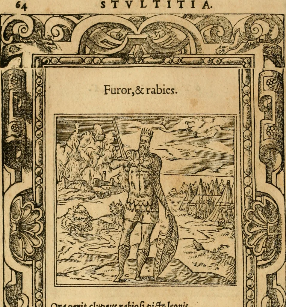 An illustration from Emblemata d'A. Alciati : denuo ab ipso autore recognita ac, quae desiderabantur, imaginibus locupletata : accesserunt noua aliquot ab autore emblemata, suis quoque eiconibus insignita, 1550, leaf 67