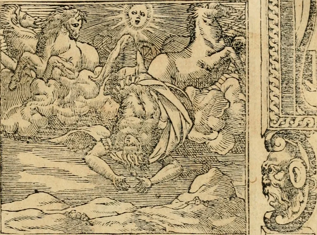 An illustration from Emblemata d'A. Alciati : denuo ab ipso autore recognita ac, quae desiderabantur, imaginibus locupletata : accesserunt noua aliquot ab autore emblemata, suis quoque eiconibus insignita, 1550, leaf 68