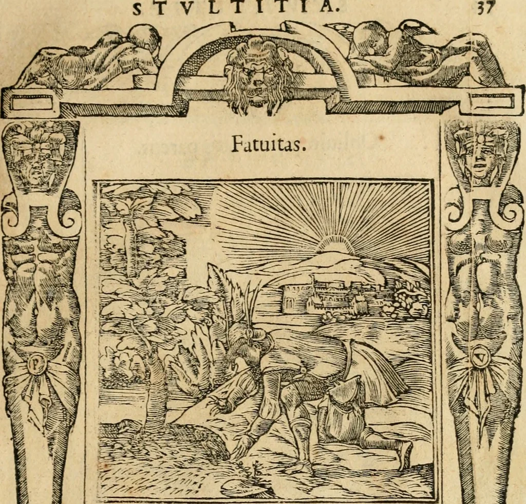 An illustration from Emblemata d'A. Alciati : denuo ab ipso autore recognita ac, quae desiderabantur, imaginibus locupletata : accesserunt noua aliquot ab autore emblemata, suis quoque eiconibus insignita, 1550, leaf 76