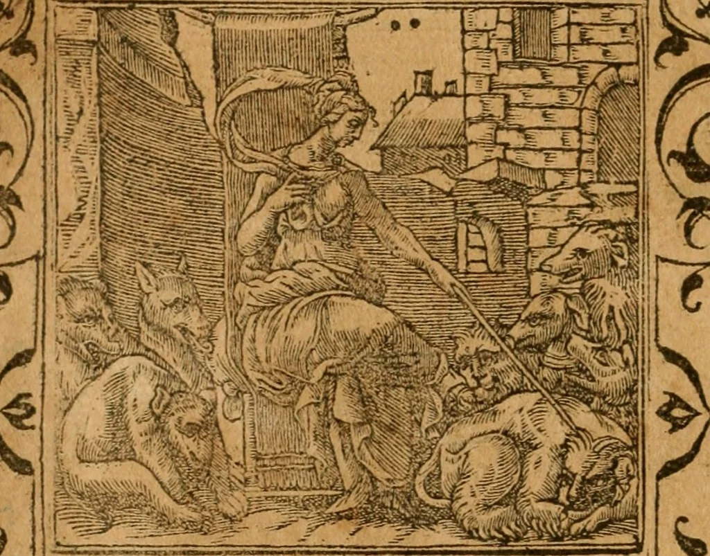 An illustration from Emblemata d'A. Alciati : denuo ab ipso autore recognita ac, quae desiderabantur, imaginibus locupletata : accesserunt noua aliquot ab autore emblemata, suis quoque eiconibus insignita, 1550, leaf 87