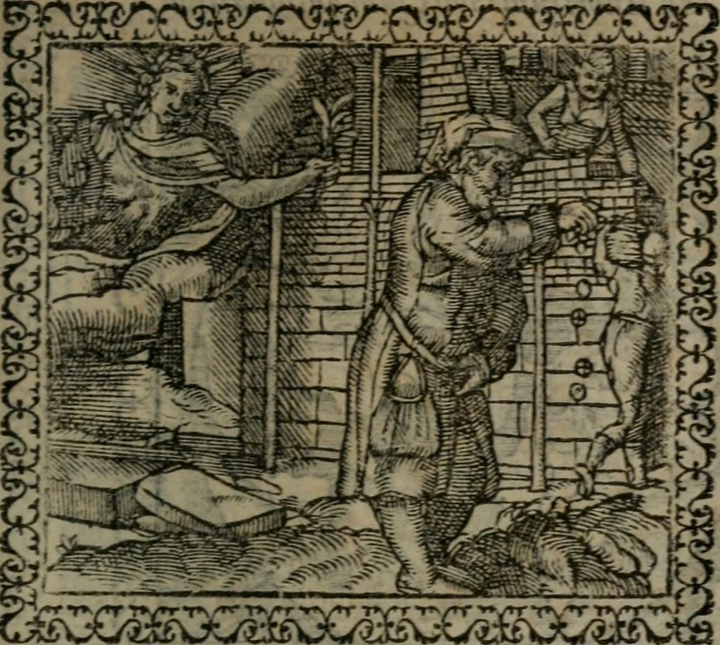 An illustration from Emblemata : et aliquot nummi antiqui operis, 1566, leaf 100