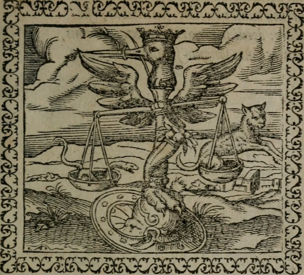 An illustration from Emblemata : et aliquot nummi antiqui operis, 1566, leaf 102