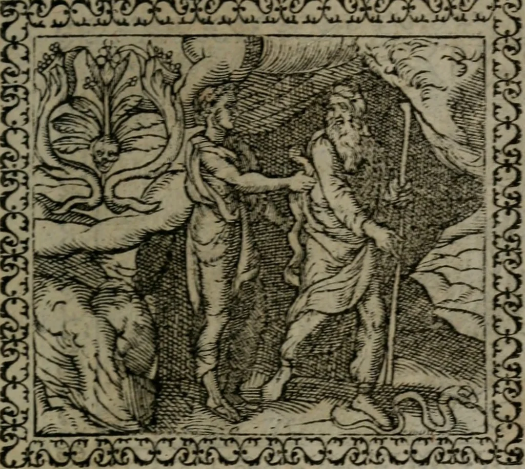 An illustration from Emblemata : et aliquot nummi antiqui operis, 1566, leaf 122