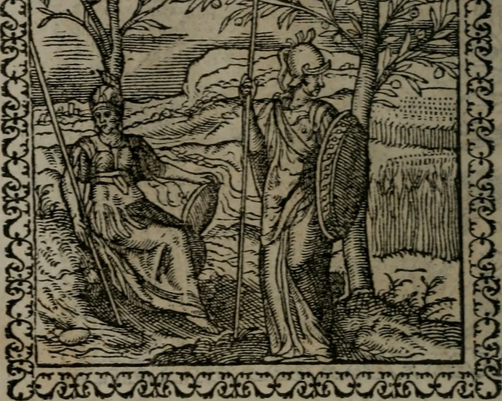 An illustration from Emblemata : et aliquot nummi antiqui operis, 1566, leaf 123