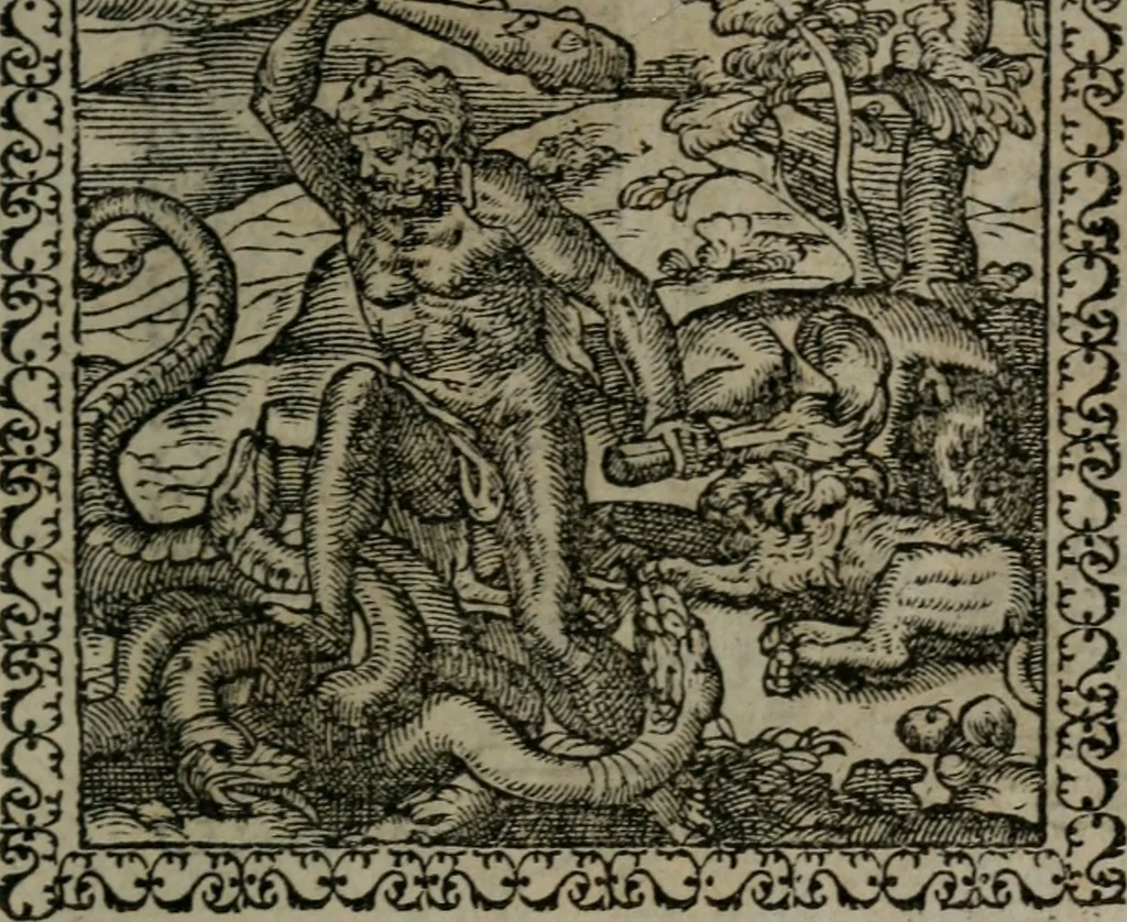 An illustration from Emblemata : et aliquot nummi antiqui operis, 1566, leaf 124