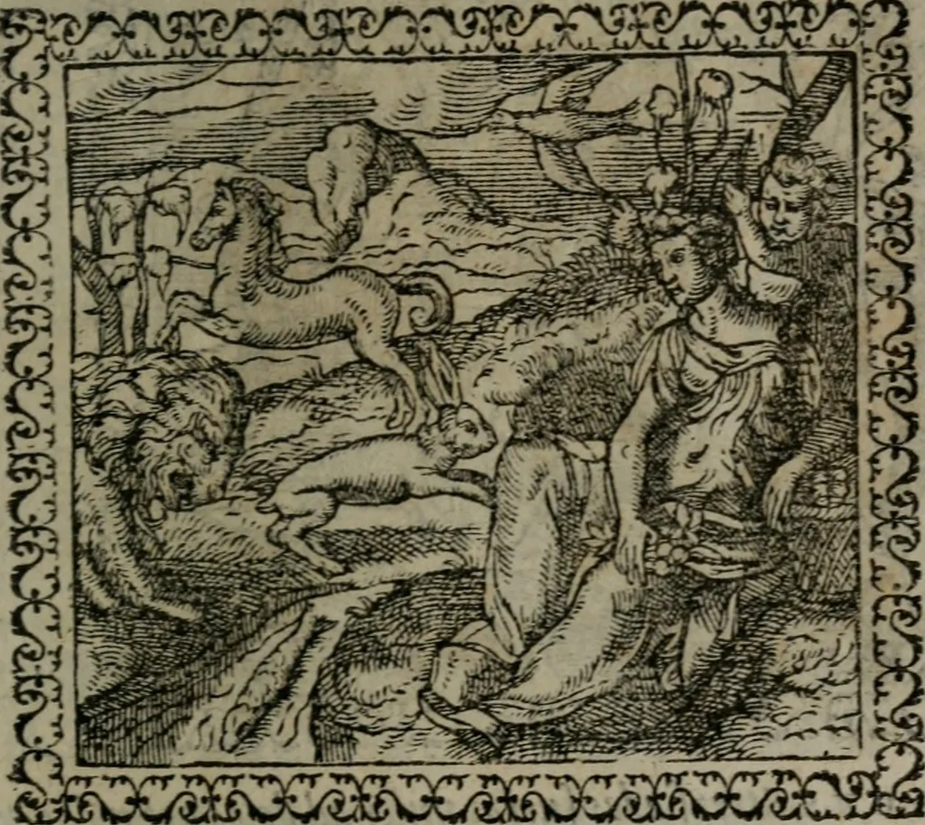 An illustration from Emblemata : et aliquot nummi antiqui operis, 1566, leaf 128
