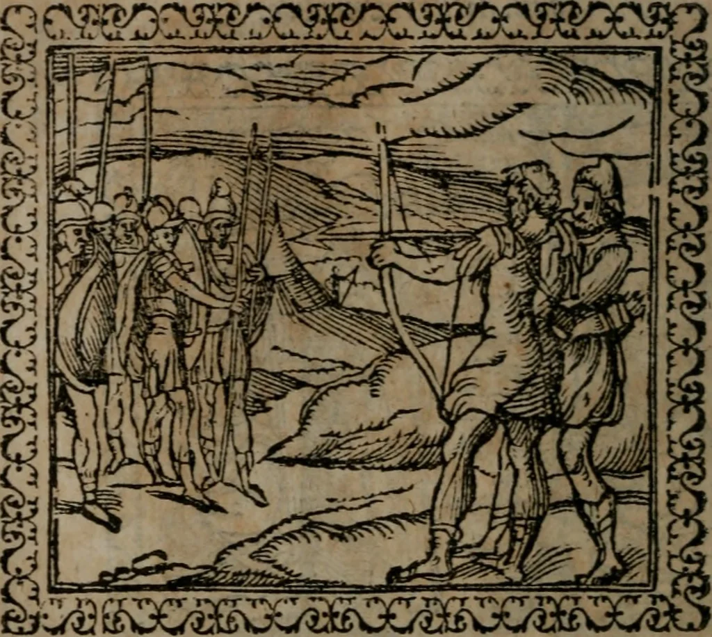 An illustration from Emblemata : et aliquot nummi antiqui operis, 1566, leaf 135