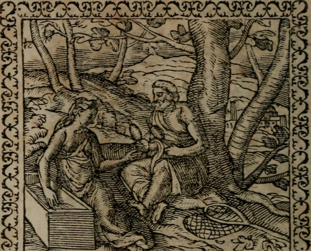 An illustration from Emblemata : et aliquot nummi antiqui operis, 1566, leaf 141