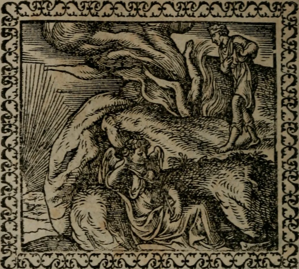 An illustration from Emblemata : et aliquot nummi antiqui operis, 1566, leaf 143
