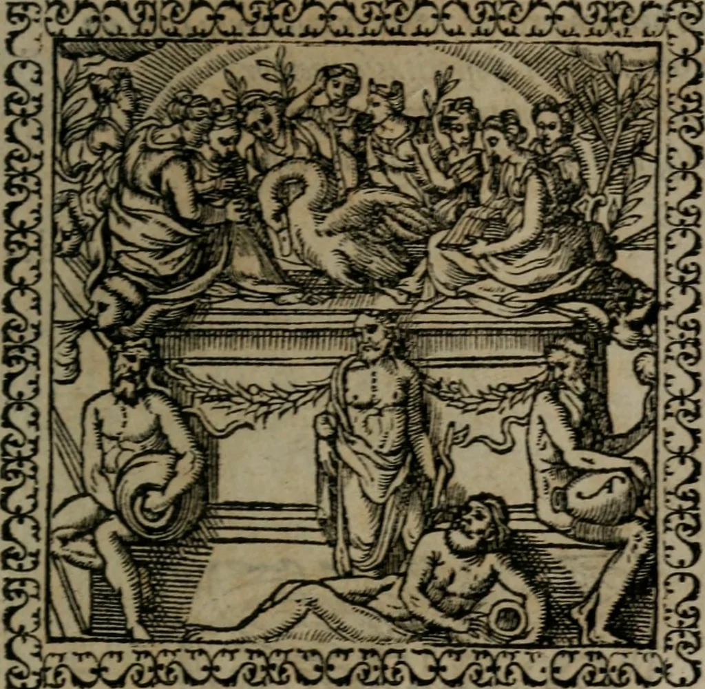 An illustration from Emblemata : et aliquot nummi antiqui operis, 1566, leaf 172