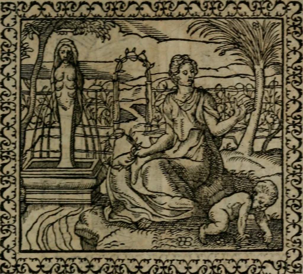 An illustration from Emblemata : et aliquot nummi antiqui operis, 1566, leaf 174