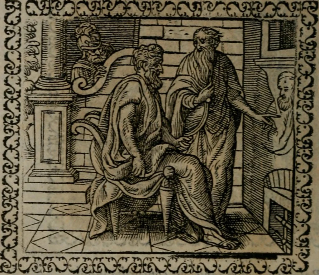 An illustration from Emblemata : et aliquot nummi antiqui operis, 1566, leaf 179