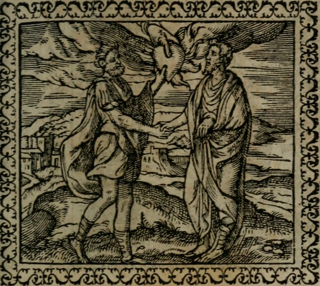 An illustration from Emblemata : et aliquot nummi antiqui operis, 1566, leaf 18