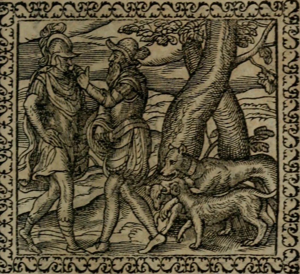 An illustration from Emblemata : et aliquot nummi antiqui operis, 1566, leaf 180