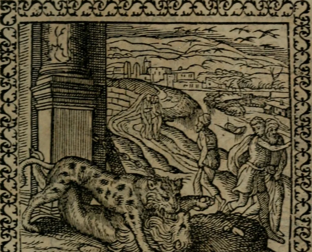 An illustration from Emblemata : et aliquot nummi antiqui operis, 1566, leaf 182