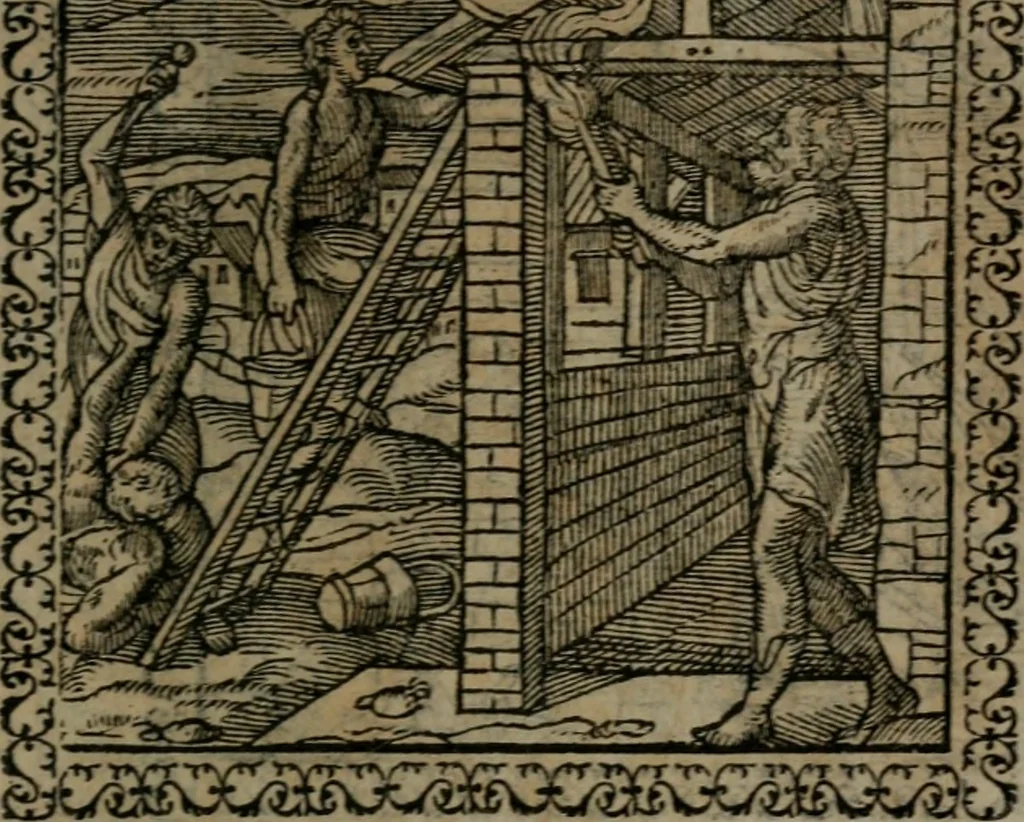 An illustration from Emblemata : et aliquot nummi antiqui operis, 1566, leaf 184