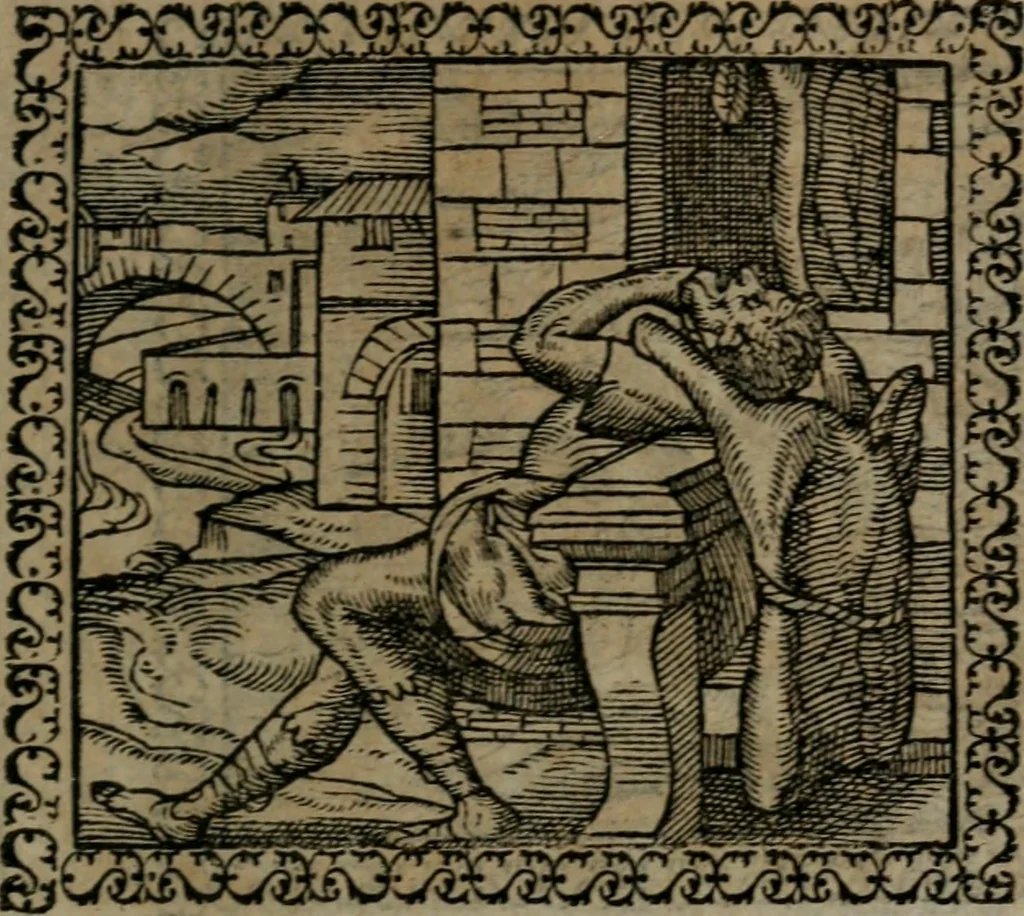 An illustration from Emblemata : et aliquot nummi antiqui operis, 1566, leaf 186
