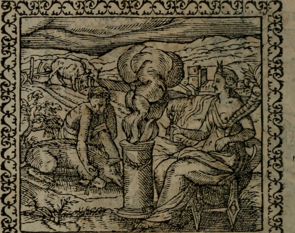 An illustration from Emblemata : et aliquot nummi antiqui operis, 1566, leaf 19