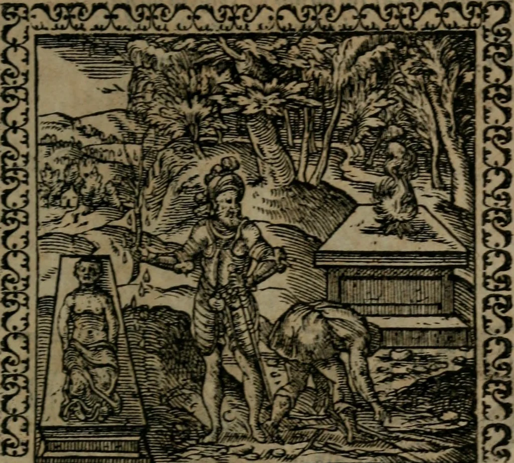 An illustration from Emblemata : et aliquot nummi antiqui operis, 1566, leaf 190